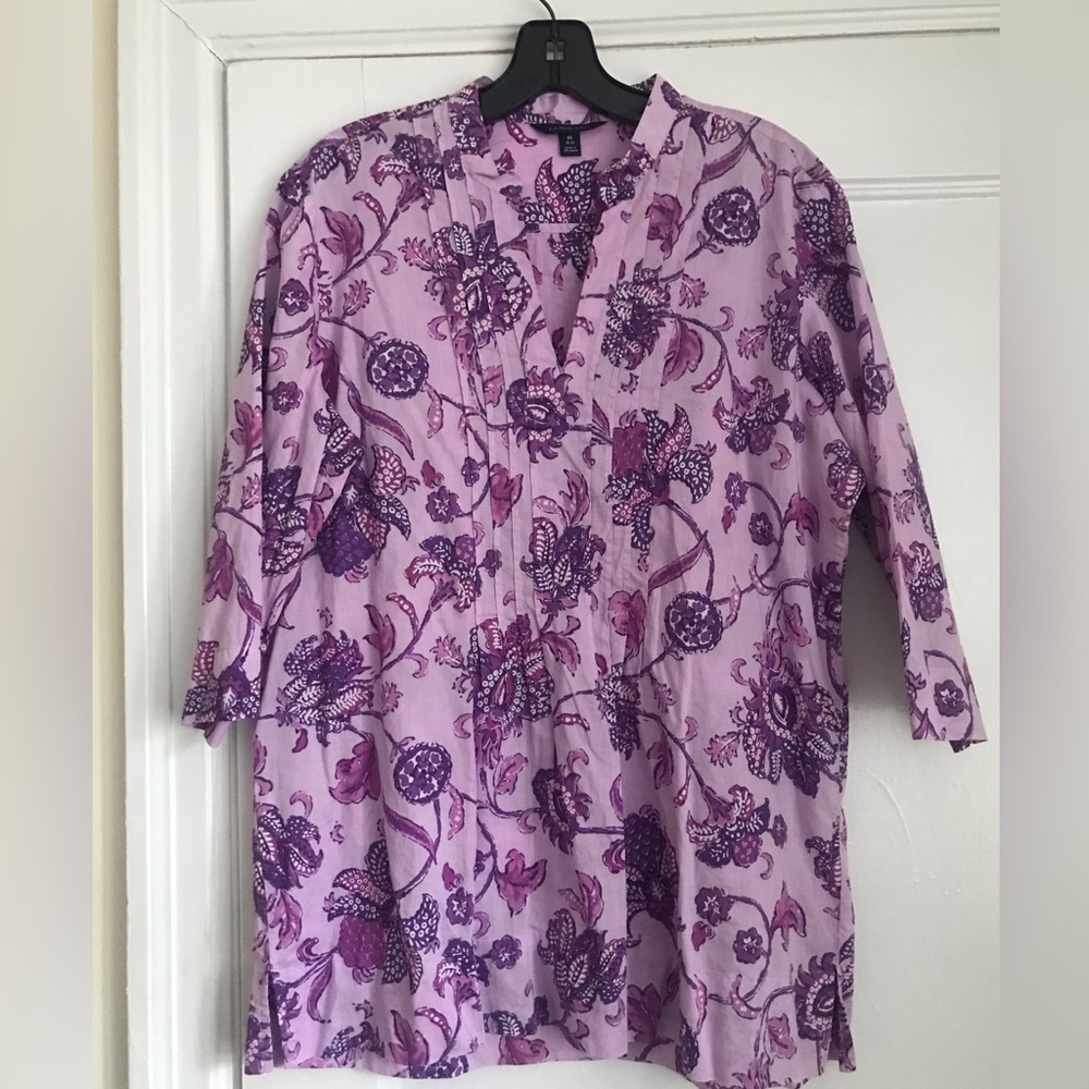 Lands End 100% cotton Indian block print pattern top Size Medium (10/12)
